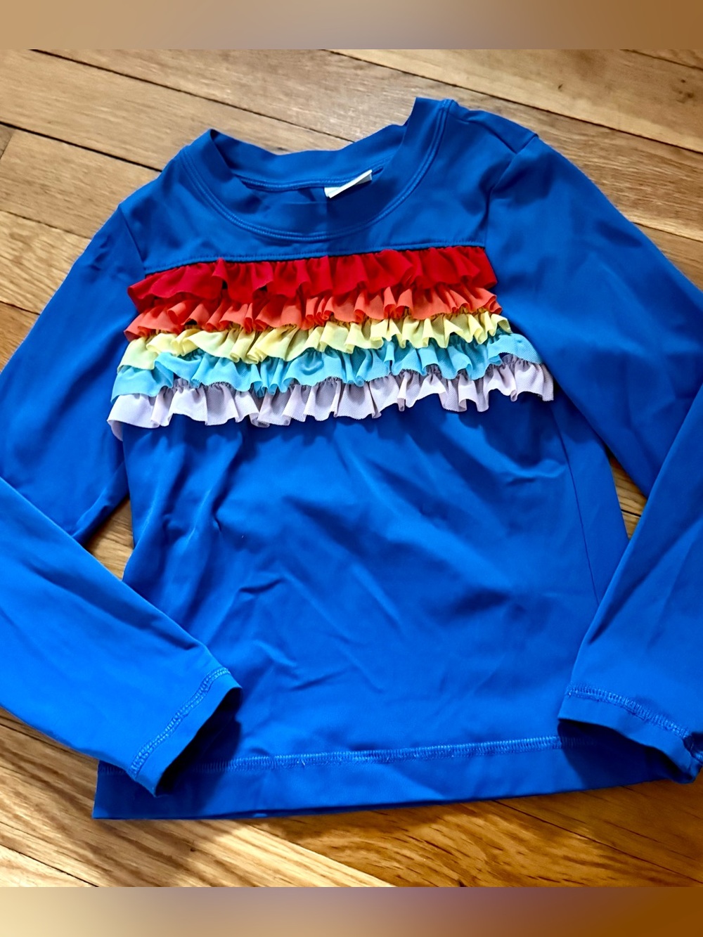 Hanna Andersson 110/5 Sunblock Tulle Rainbow Long Sleeve Rashguard Baltic Blue